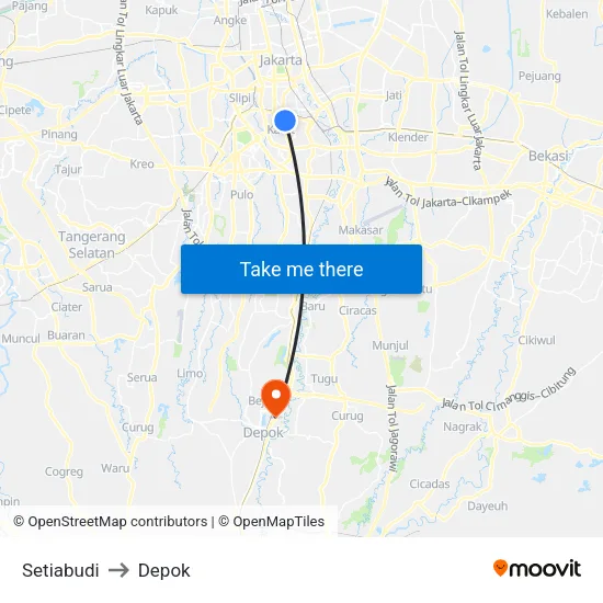 Setiabudi to Depok map