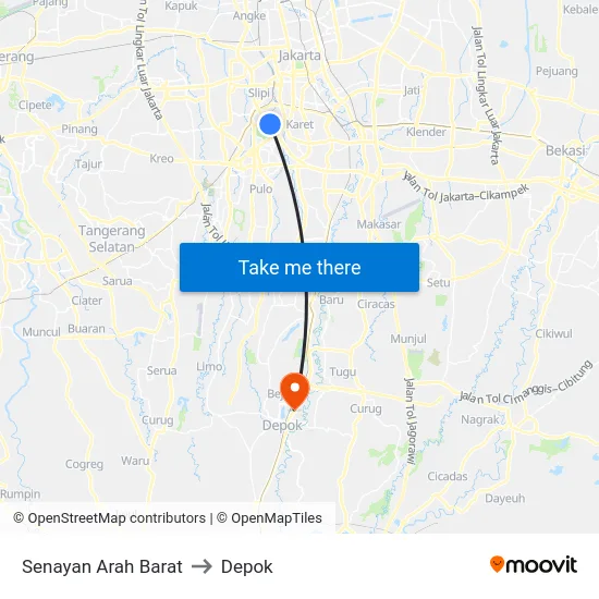 Senayan Arah Barat to Depok map