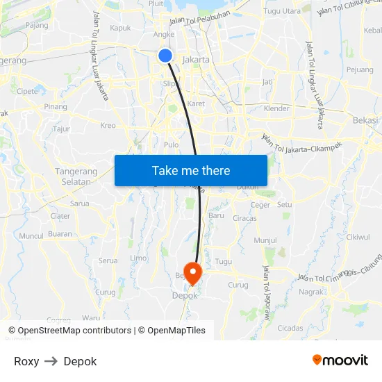 Roxy to Depok map