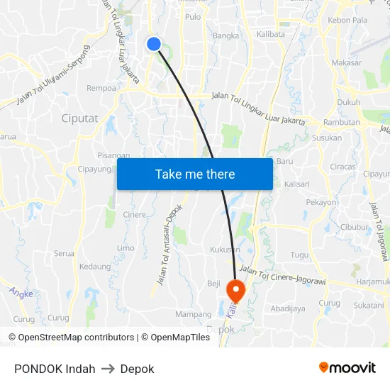 PONDOK Indah to Depok map