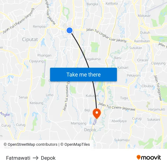 Fatmawati to Depok map