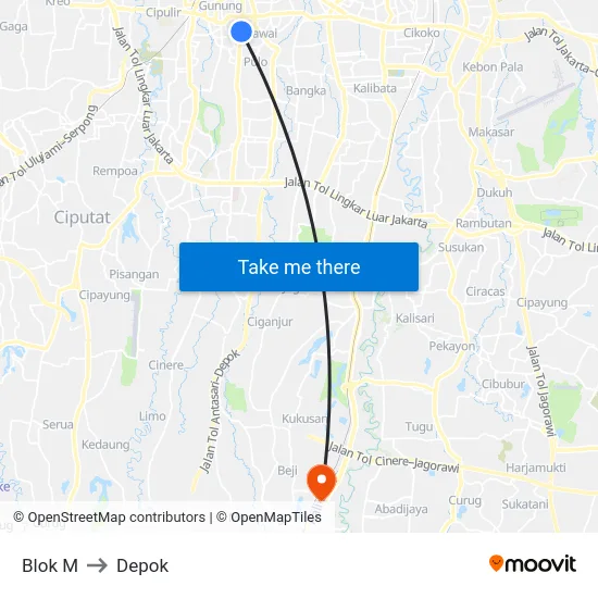 Blok M to Depok map