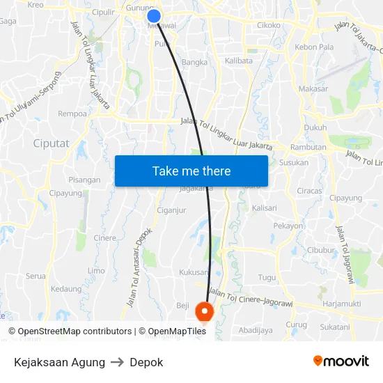 Kejaksaan Agung to Depok map
