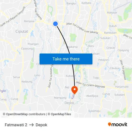 Fatmawati 2 to Depok map