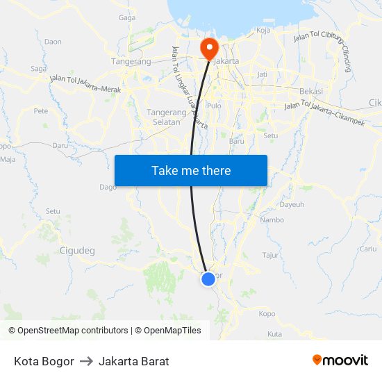 Kota Bogor to Jakarta Barat map