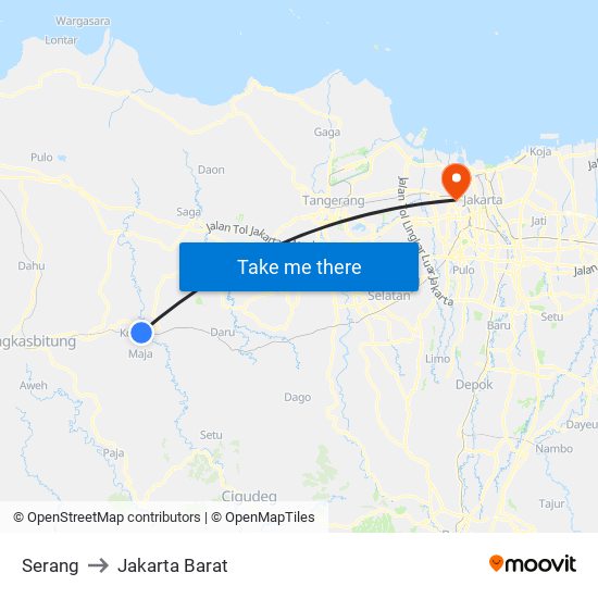 Serang to Jakarta Barat map