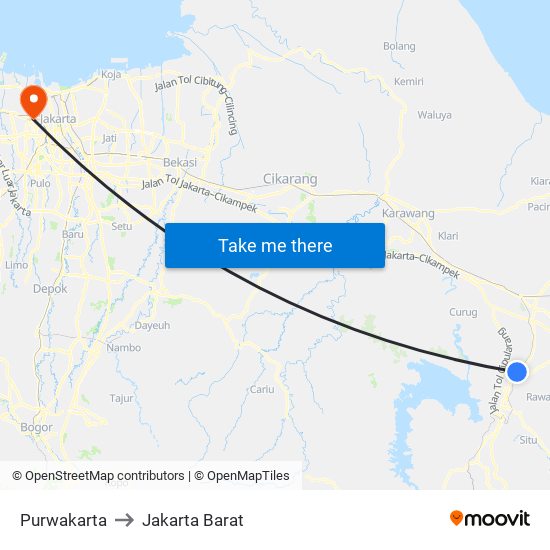 Purwakarta to Jakarta Barat map
