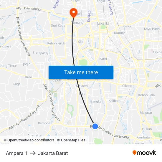 Ampera 1 to Jakarta Barat map
