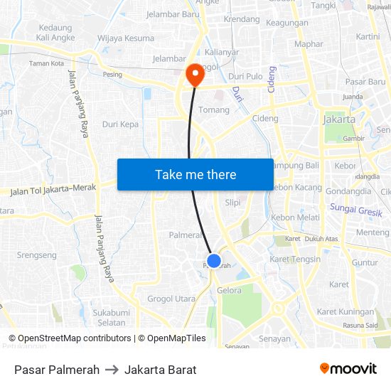 Pasar Palmerah to Jakarta Barat map