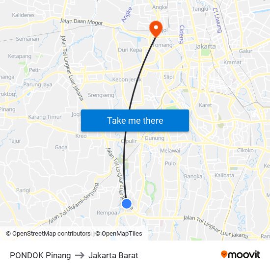 PONDOK Pinang to Jakarta Barat map