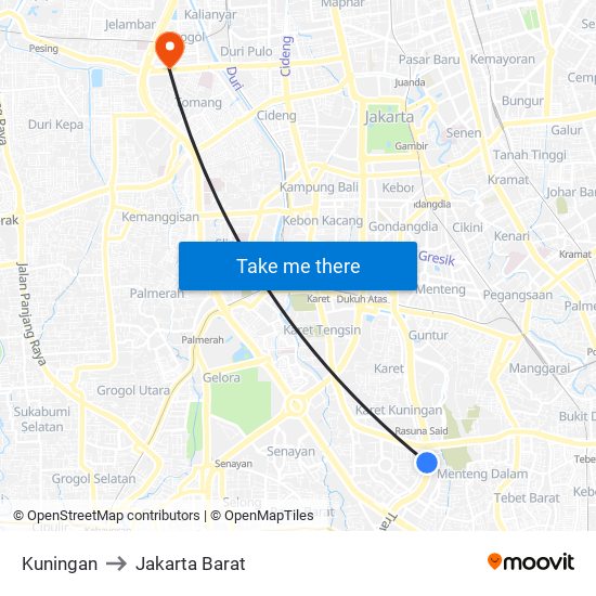 Kuningan to Jakarta Barat map