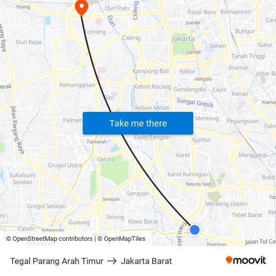 Tegal Parang Arah Timur to Jakarta Barat map