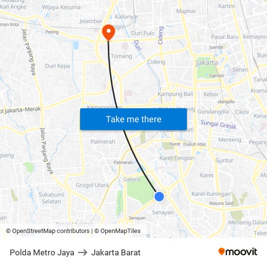 Polda Metro Jaya to Jakarta Barat map