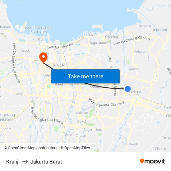 Kranji to Jakarta Barat map