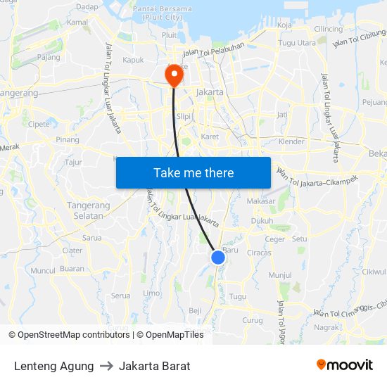 Lenteng Agung to Jakarta Barat map