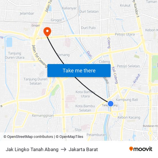 Jak Lingko Tanah Abang to Jakarta Barat map