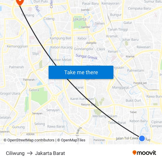 Ciliwung to Jakarta Barat map