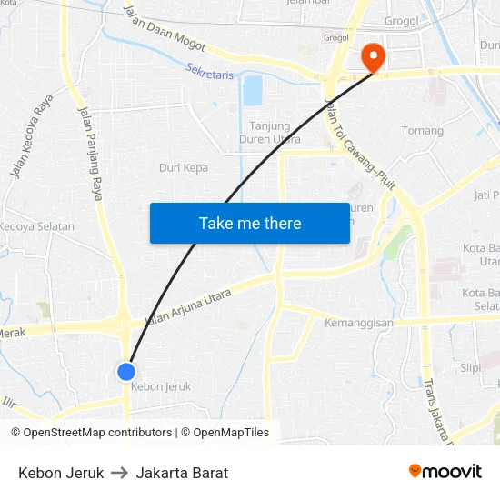 Kebon Jeruk to Jakarta Barat map