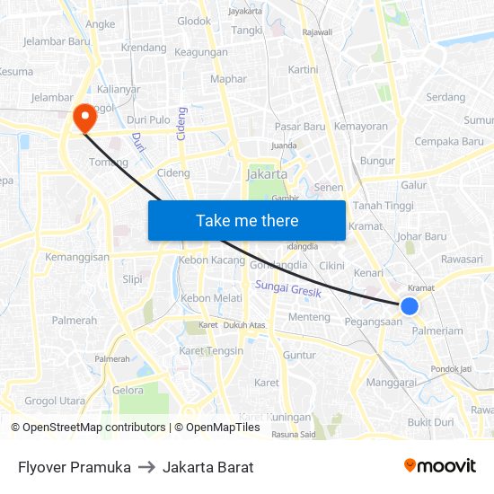 Flyover Pramuka to Jakarta Barat map