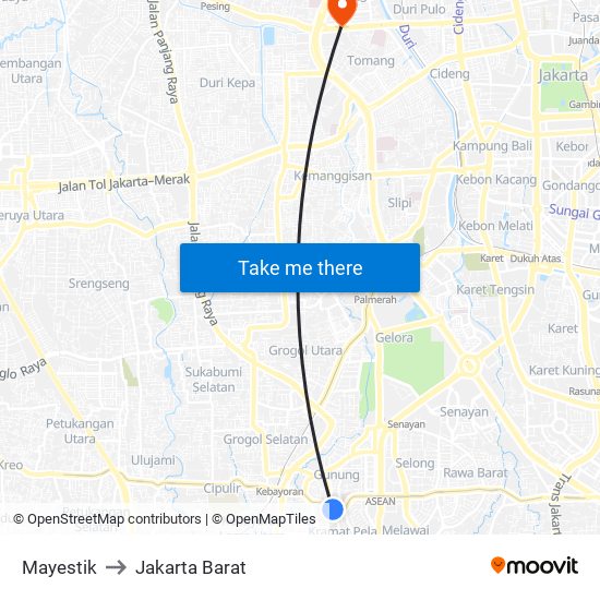 Mayestik to Jakarta Barat map