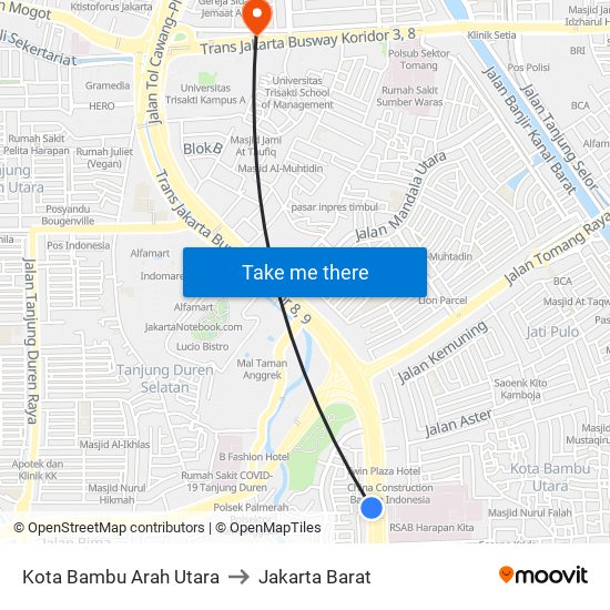 Kota Bambu Arah Utara to Jakarta Barat map