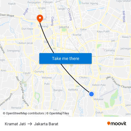 Kramat Jati to Jakarta Barat map