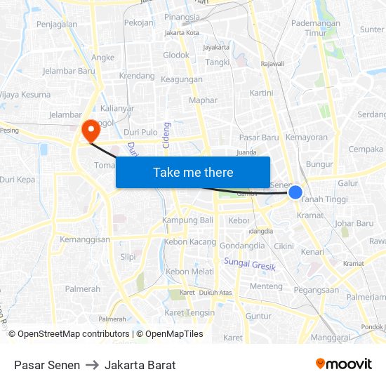 Pasar Senen to Jakarta Barat map