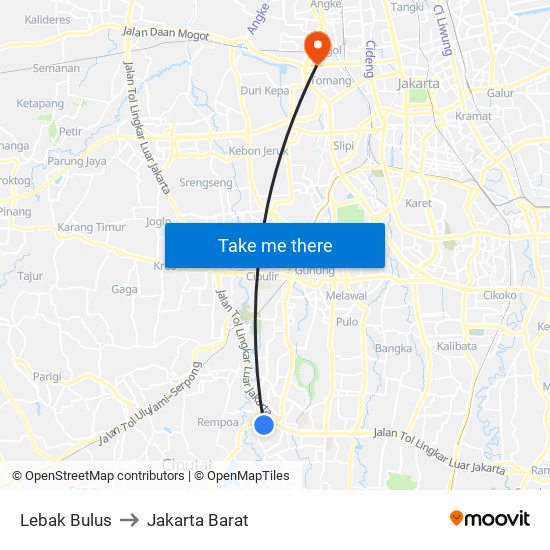 Lebak Bulus to Jakarta Barat map