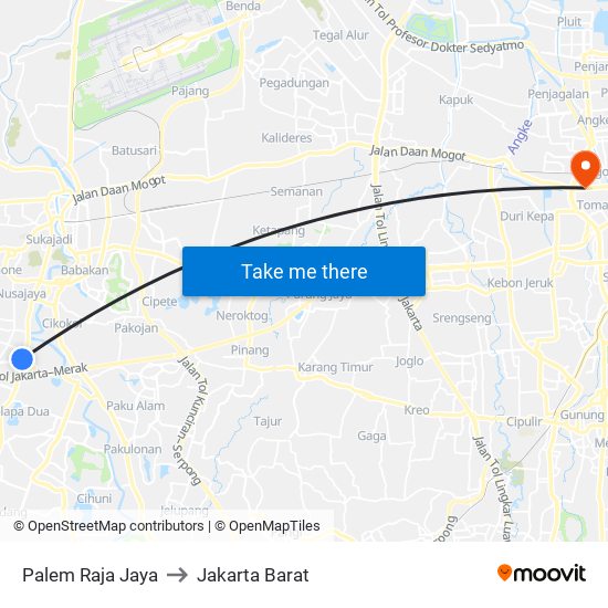 Palem Raja Jaya to Jakarta Barat map
