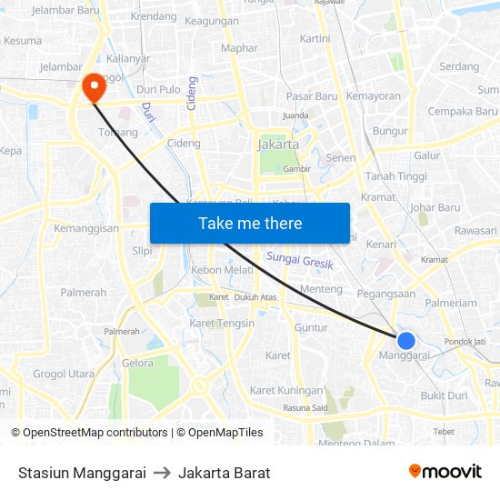 Stasiun Manggarai to Jakarta Barat map