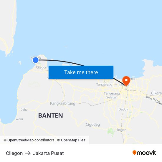 Cilegon to Jakarta Pusat map