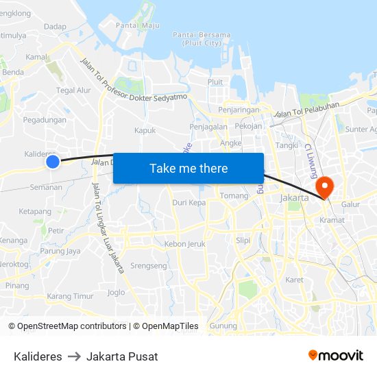 Kalideres to Jakarta Pusat map