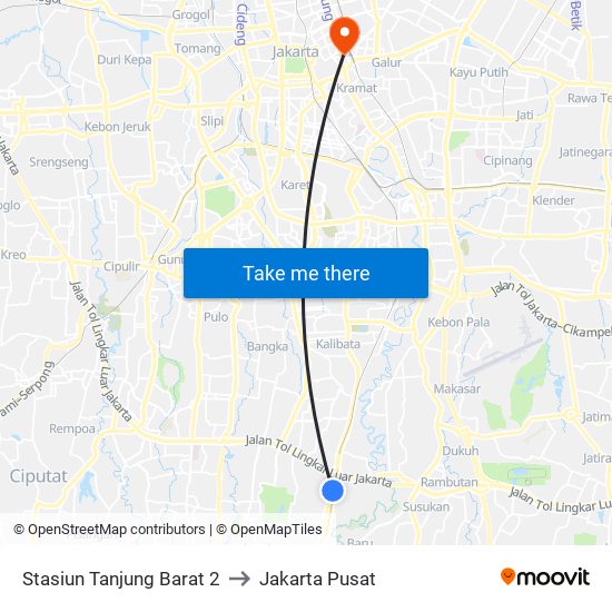 Stasiun Tanjung Barat 2 to Jakarta Pusat map