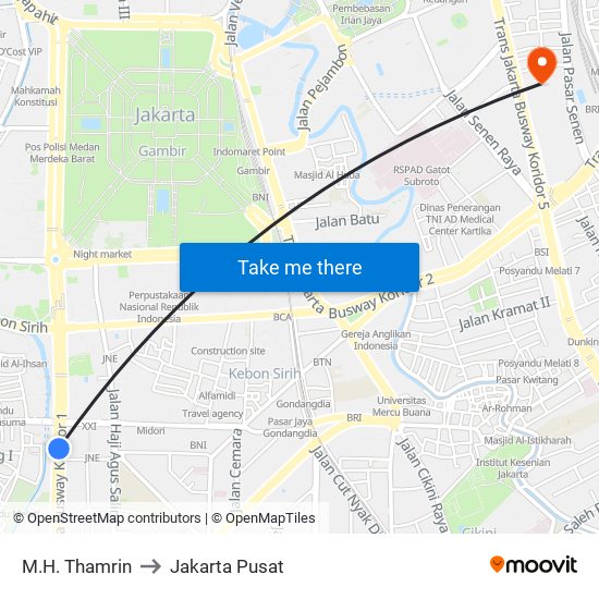 M.H. Thamrin to Jakarta Pusat map