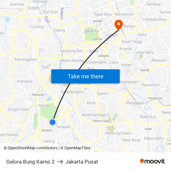 Gelora Bung Karno 2 to Jakarta Pusat map