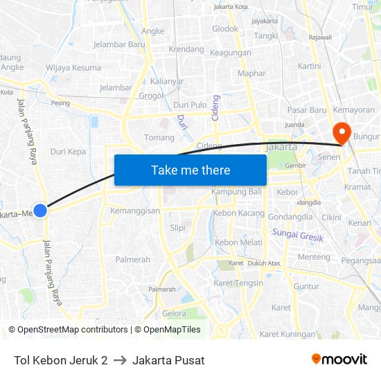 Tol Kebon Jeruk 2 to Jakarta Pusat map