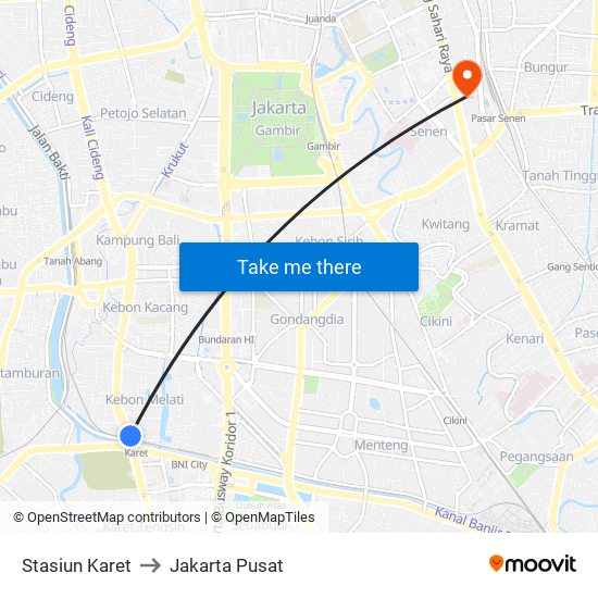 Stasiun Karet to Jakarta Pusat map