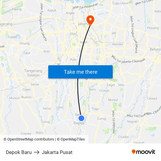 Depok Baru to Jakarta Pusat map