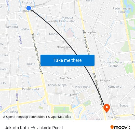 Jakarta Kota to Jakarta Pusat map