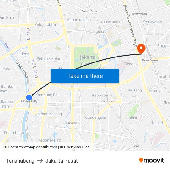 Tanahabang to Jakarta Pusat map