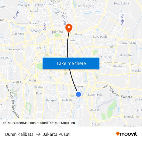 Duren Kalibata to Jakarta Pusat map