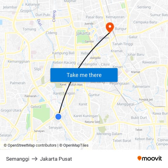 Semanggi to Jakarta Pusat map