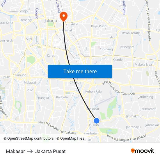 Makasar to Jakarta Pusat map