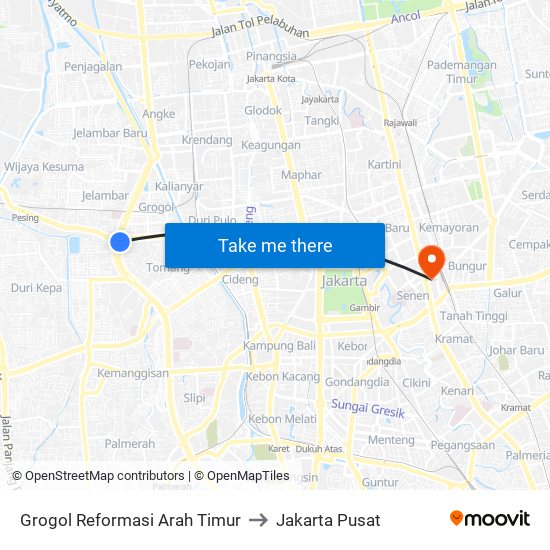 Grogol Reformasi Arah Timur to Jakarta Pusat map