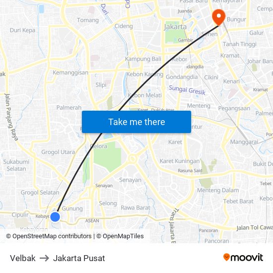 Velbak to Jakarta Pusat map