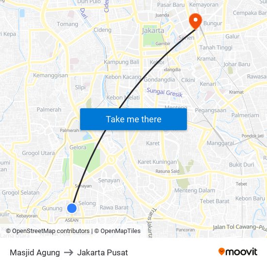 Masjid Agung to Jakarta Pusat map