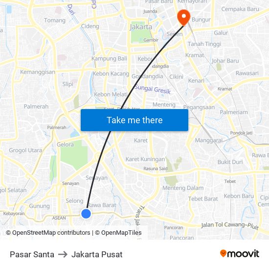 Pasar Santa to Jakarta Pusat map