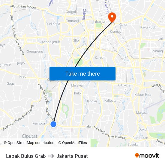 Lebak Bulus Grab to Jakarta Pusat map