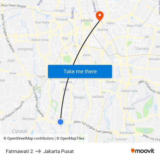 Fatmawati 2 to Jakarta Pusat map