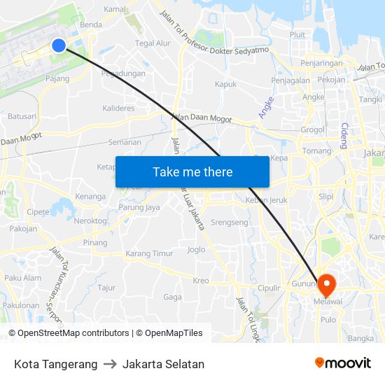 Kota Tangerang to Jakarta Selatan map